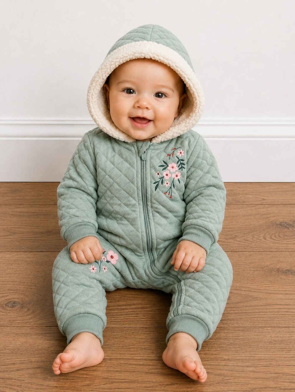 3-6m Quilted Green Kids One Piece